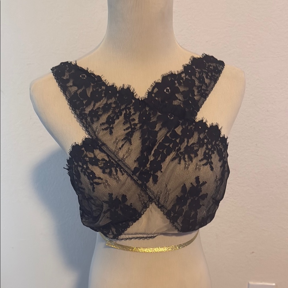Victoria's Secret Black Bandeau with Lace and Crisscross Straps